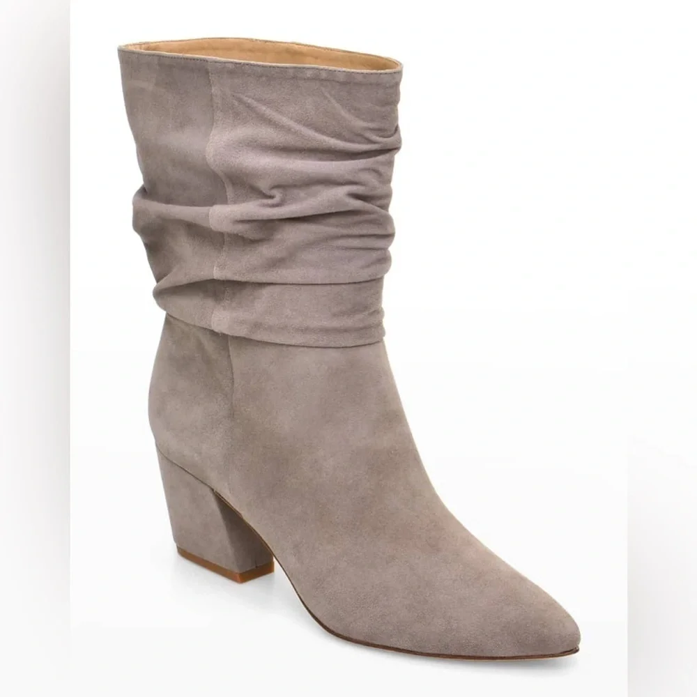 New Botkier Skylar Slouchy Suede Mid Boots Warm Gray Grey Scrunch Sz 9